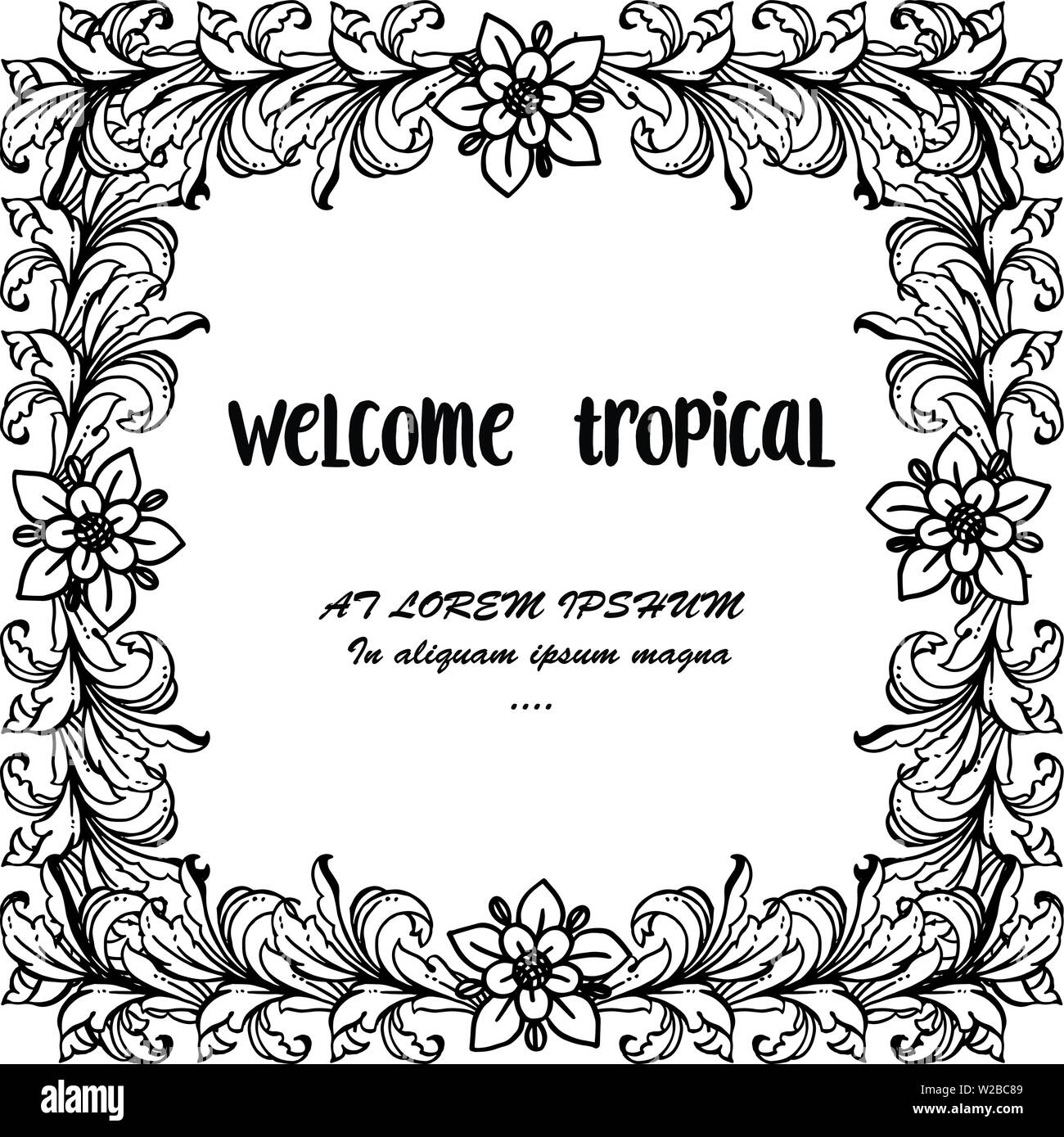 Vector Illustration schöne Blume Rahmen für Karte wellcome tropischen Hand gezeichnet Stock Vektor