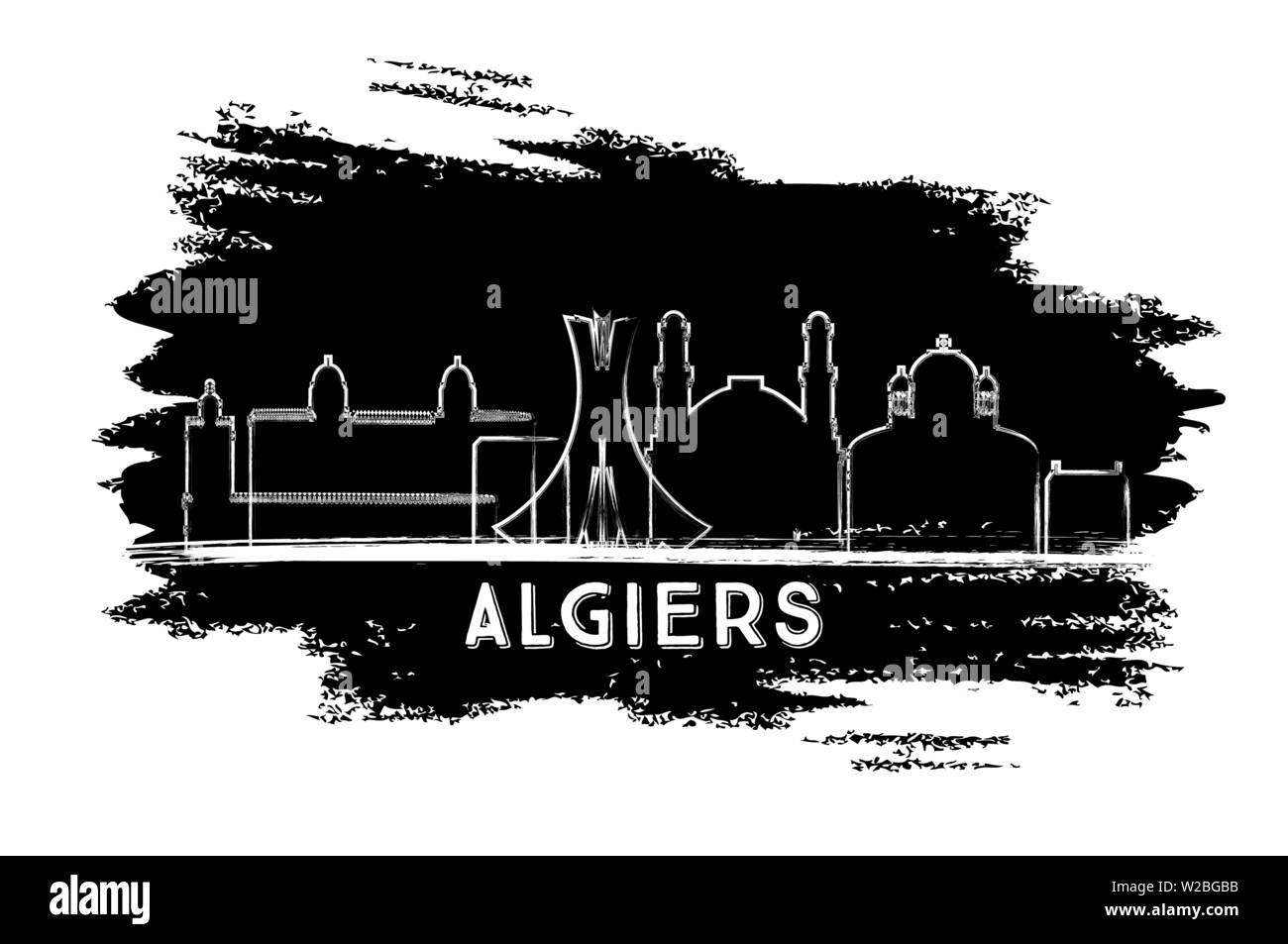 Algier Algerien Skyline der Stadt Silhouette. Hand gezeichnete Skizze. Vector Illustration. Business Travel und Tourismus Konzept mit moderner Architektur. Stock Vektor