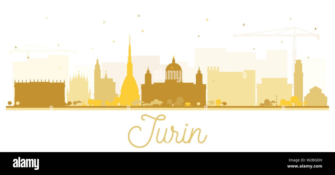Turin Italien Skyline der Stadt Silhouette mit goldenen Gebäude isoliert auf Weiss. Vector Illustration. Business Travel und Tourismus Konzept. Stock Vektor