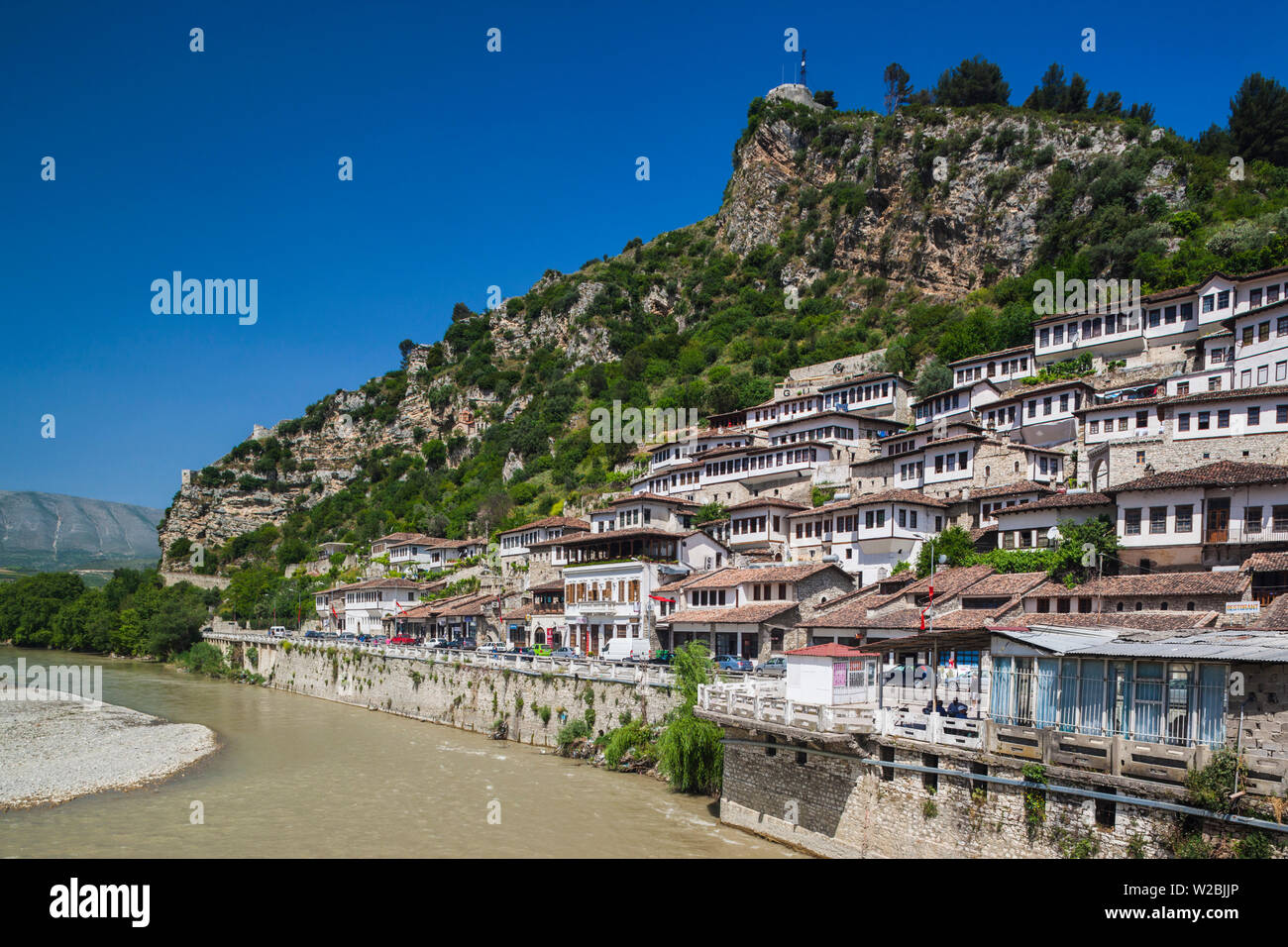 Albanien, Berat, osmanischen Gebäuden und Kala Zitadelle Stockfoto