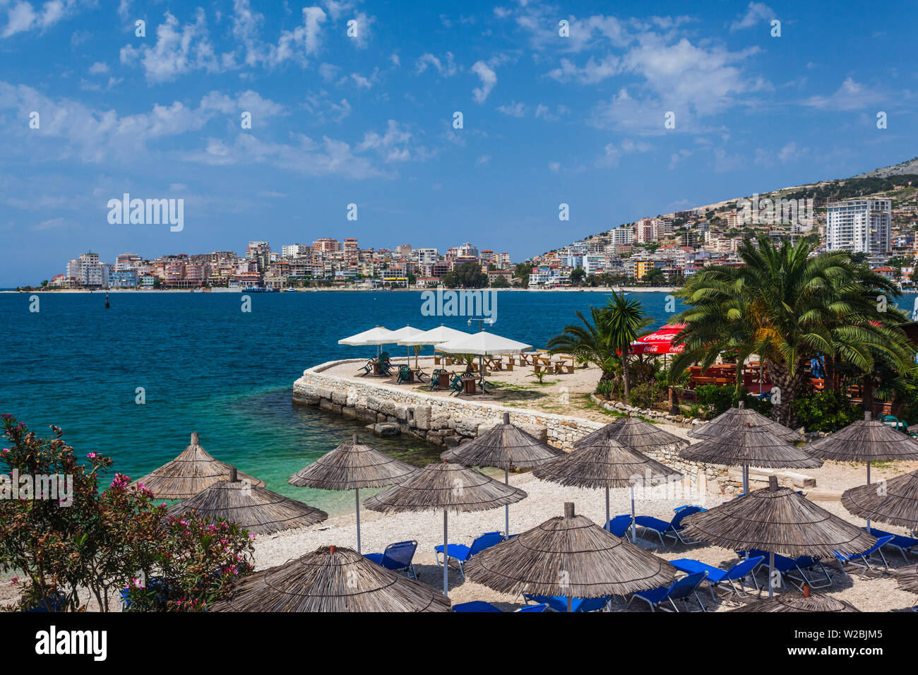 Albanien, albanische Riviera, Saranda, am Strand entlang des Ionischen Meeres Stockfoto