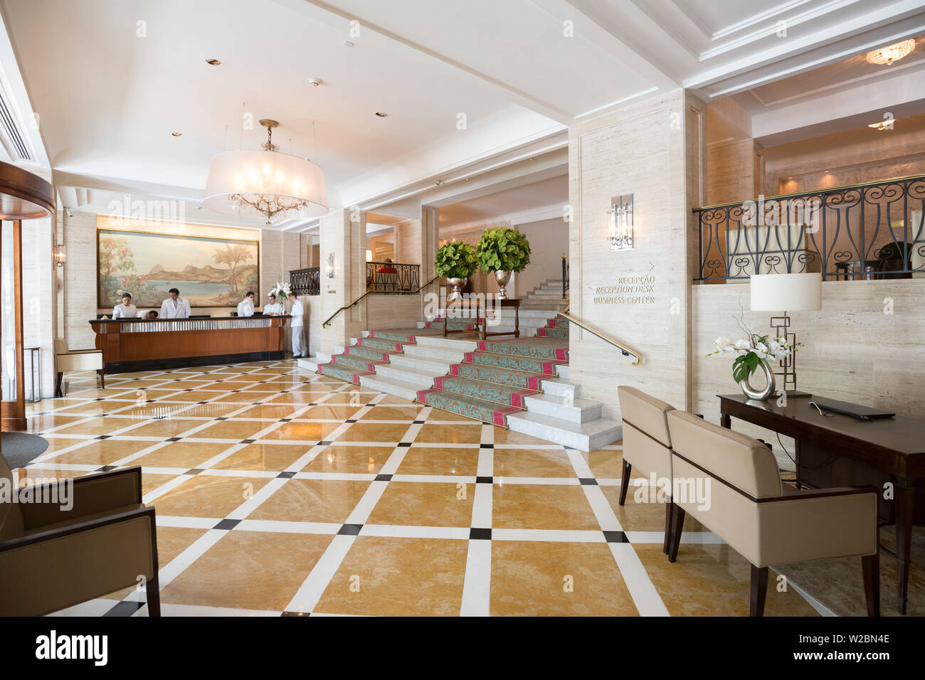 Lobby des Belmond Copacabana Palace Hotel, Strand von Copacabana, Rio de Janeiro, Brasilien Stockfoto