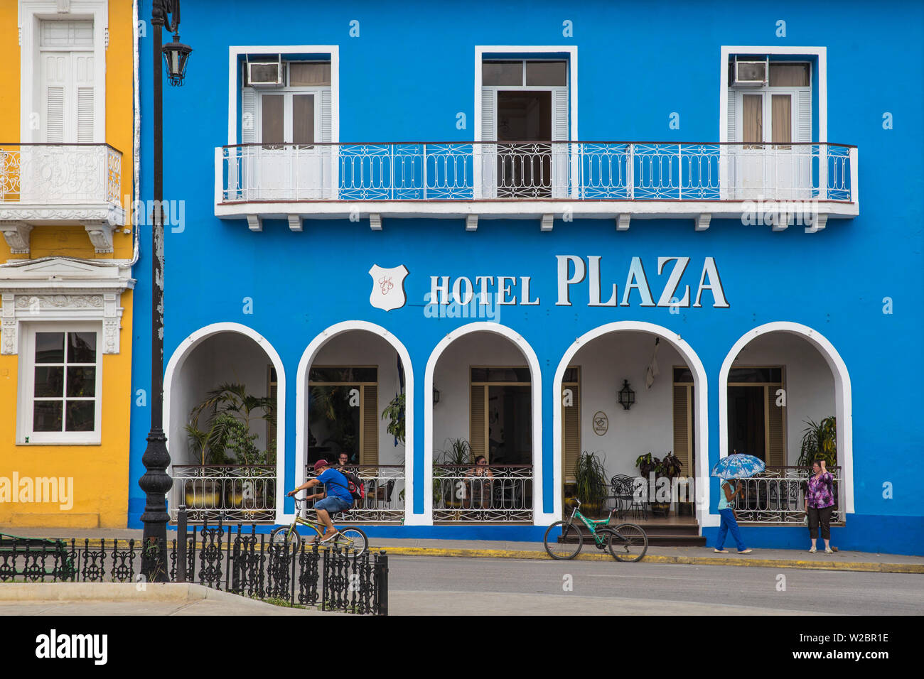 Kuba, Sancti Spiritus, Sancti Spiritus, Parque Serafin Sanchez, Hotel Plaza - ein Boutique Hotel in einem restaurierten Gebäude aus der Kolonialzeit Stockfoto