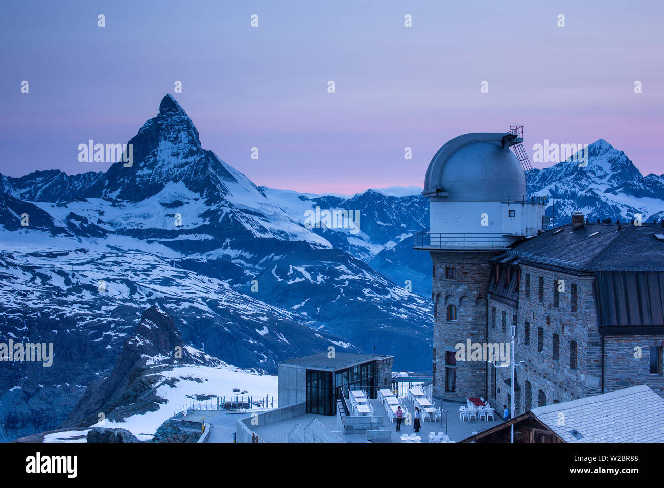 Gornergrat Kulm Hotel & Matterhorn, Zermatt, Wallis, Schweiz Stockfoto