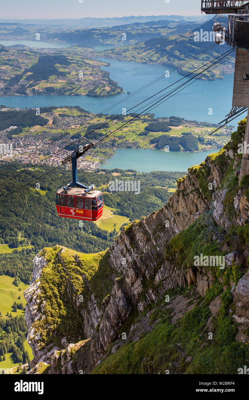 Seilbahn oben auf Pilatus, Kanton Luzern, Schweiz Stockfoto