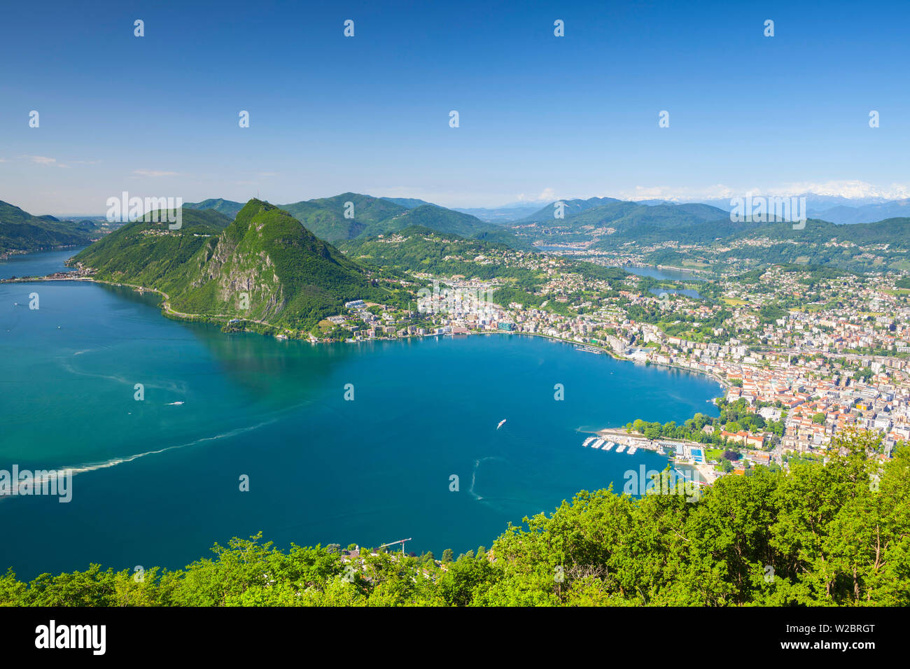 Erhöhte Sicht über Lugano, vom Monte Bre, Lugano, Lago di Lugano, Tessin, Schweiz Stockfoto
