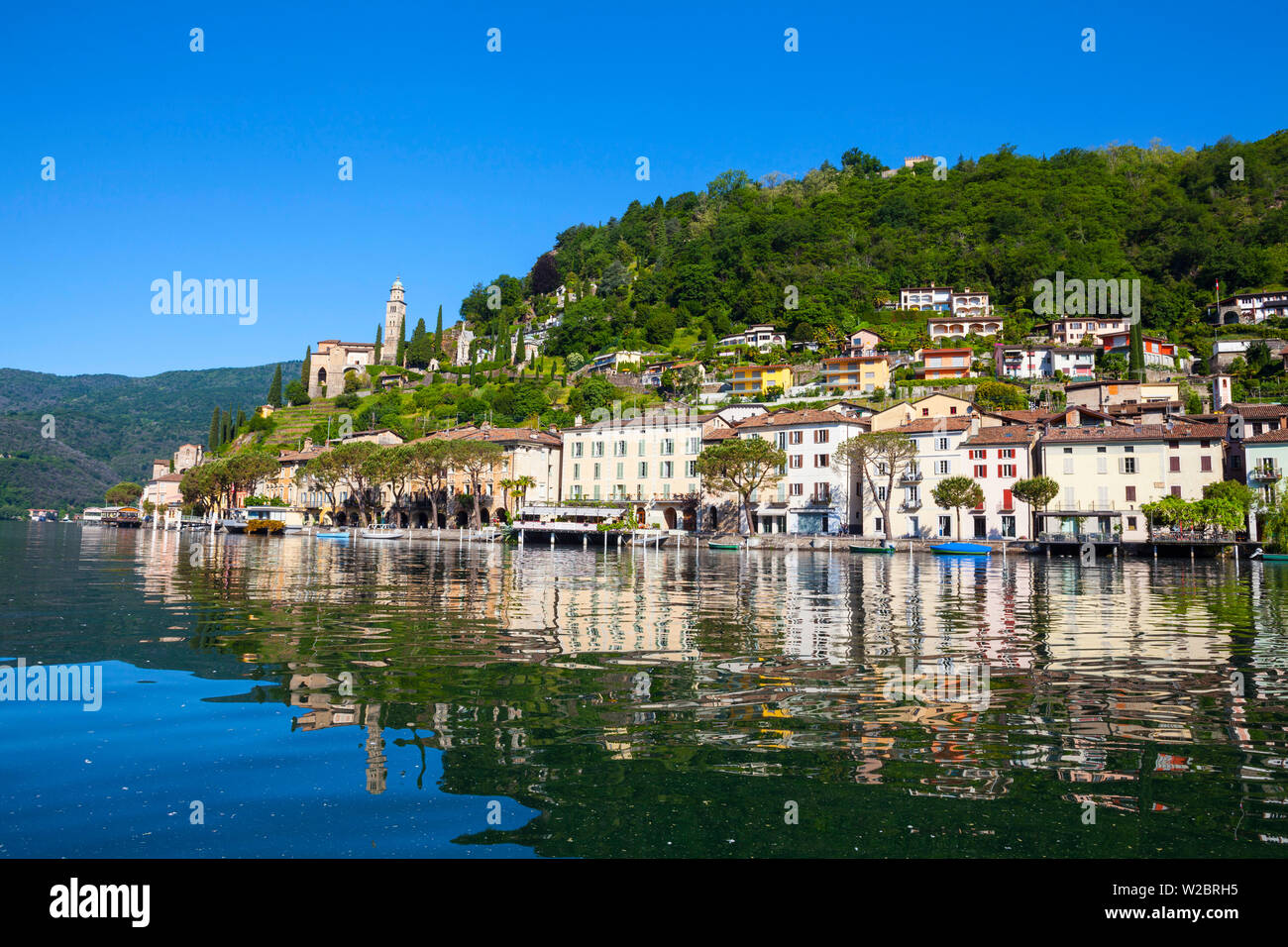 Das idyllische Dorf am Seeufer von Vico Morcote Lago di Lugano, Tessin, Schweiz Stockfoto