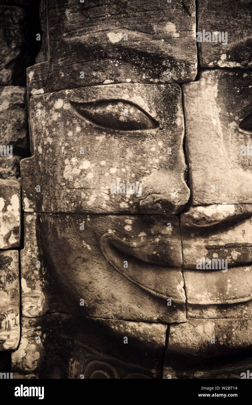 Kambodscha, Tempel von Angkor (UNESCO-Welterbe), Bayon, lächelndes Gesicht von Avalokiteshvara Stockfoto