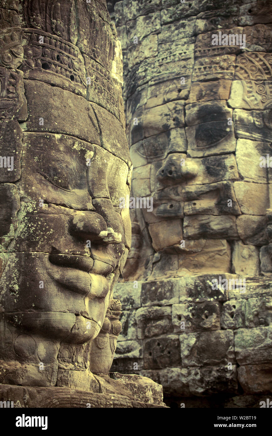 Kambodscha, Tempel von Angkor (UNESCO-Welterbe), Bayon, lächelndes Gesicht von Avalokiteshvara Stockfoto
