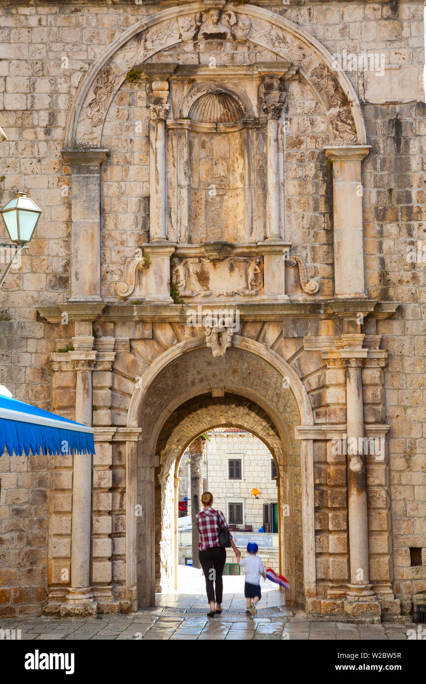 Das beeindruckende Land Gate, Stadt Korcula, Korcula, Dalmatien, Kroatien Stockfoto