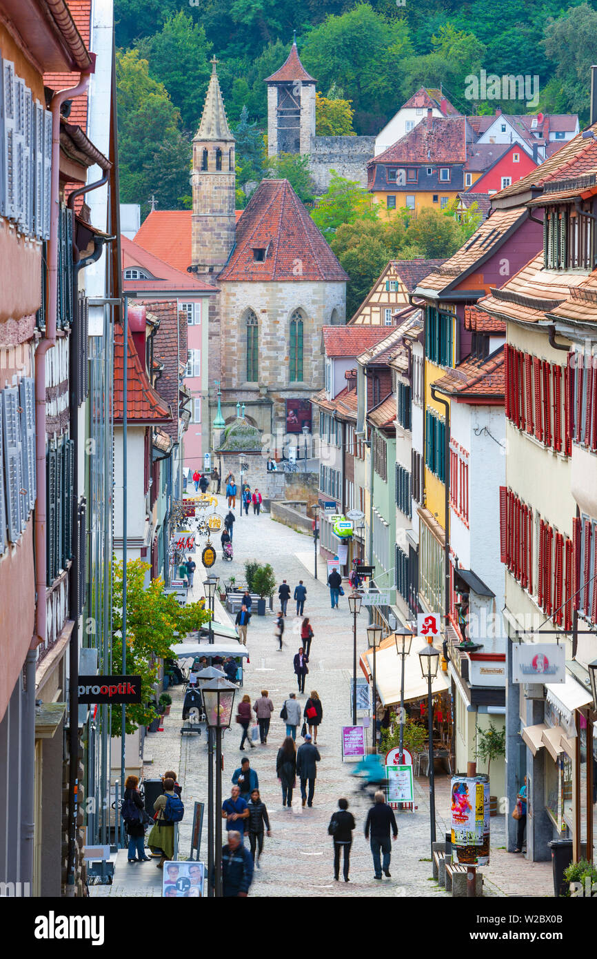 Erhöhte Blick über zentrale Einkaufsviertel, Altstad (Altstadt), Schwabish Hall, Baden Württemberg, Deutschland Stockfoto