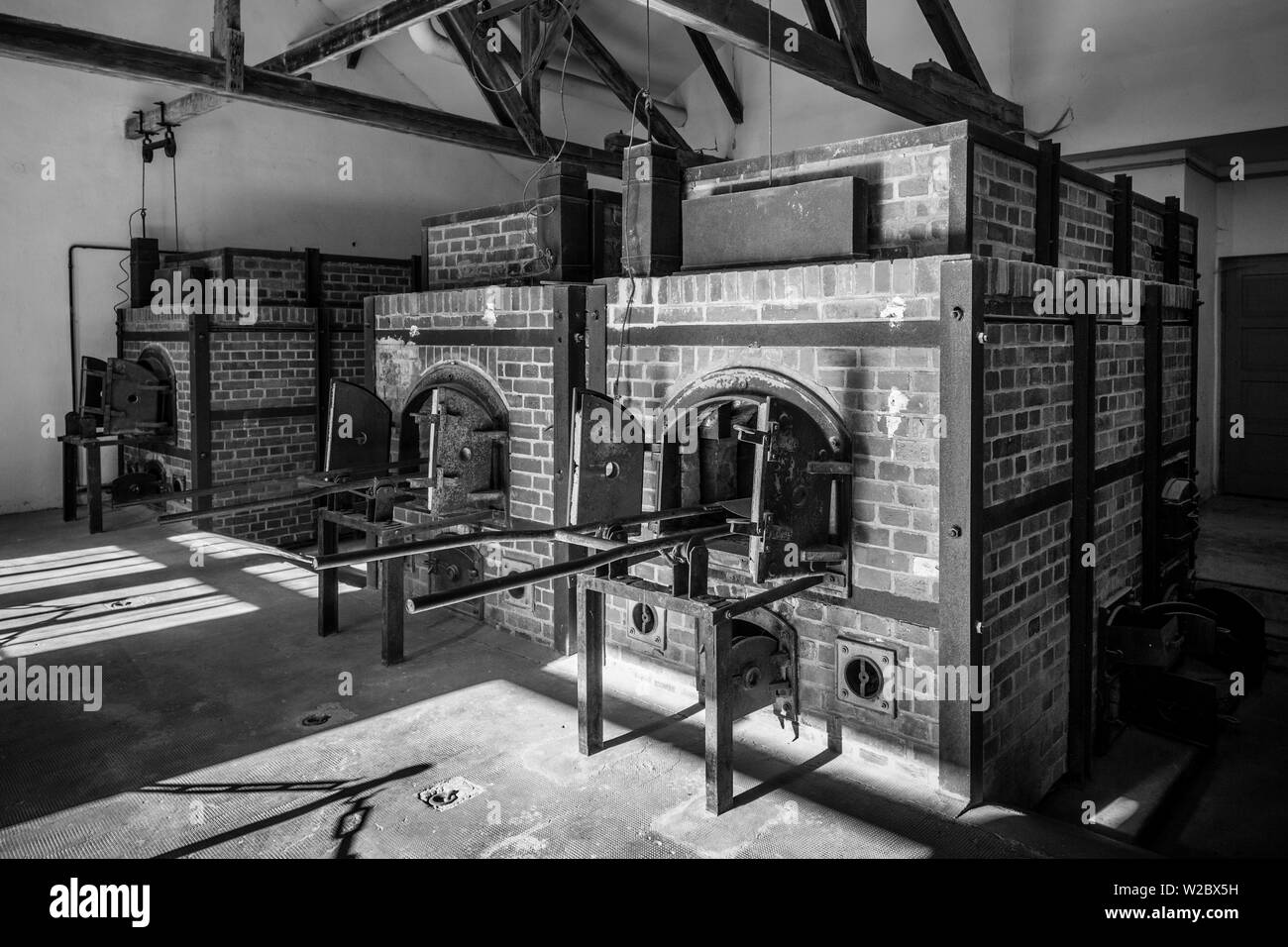 Deutschland, Bayern, München-Dachau, WW-2 Ära Nazi Konzentrationslager, Krematorium Building, Öfen Stockfoto