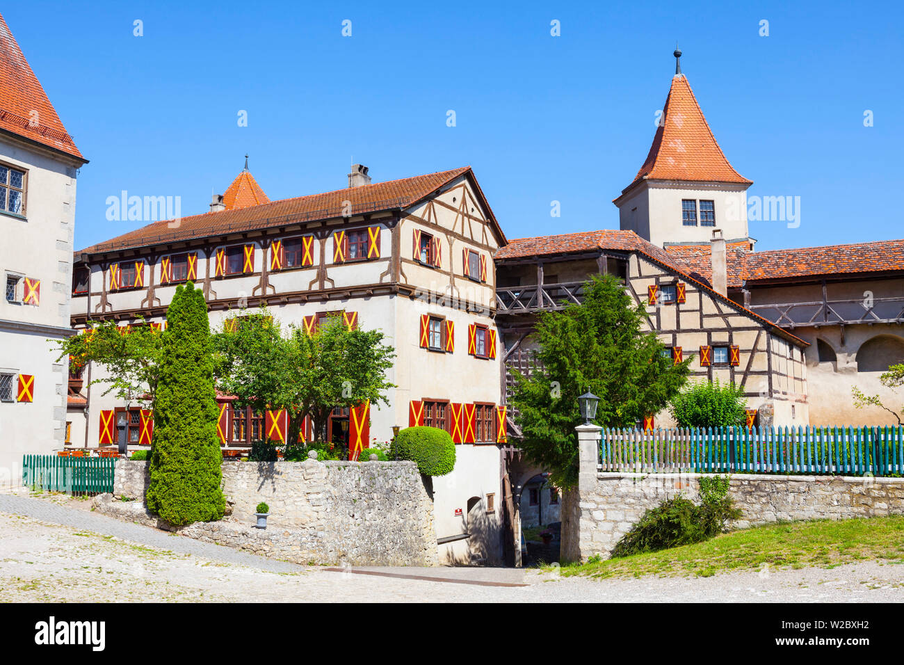 Schlosshof Schloss Harburg, Harburg, Bayern, Deutschland Stockfoto