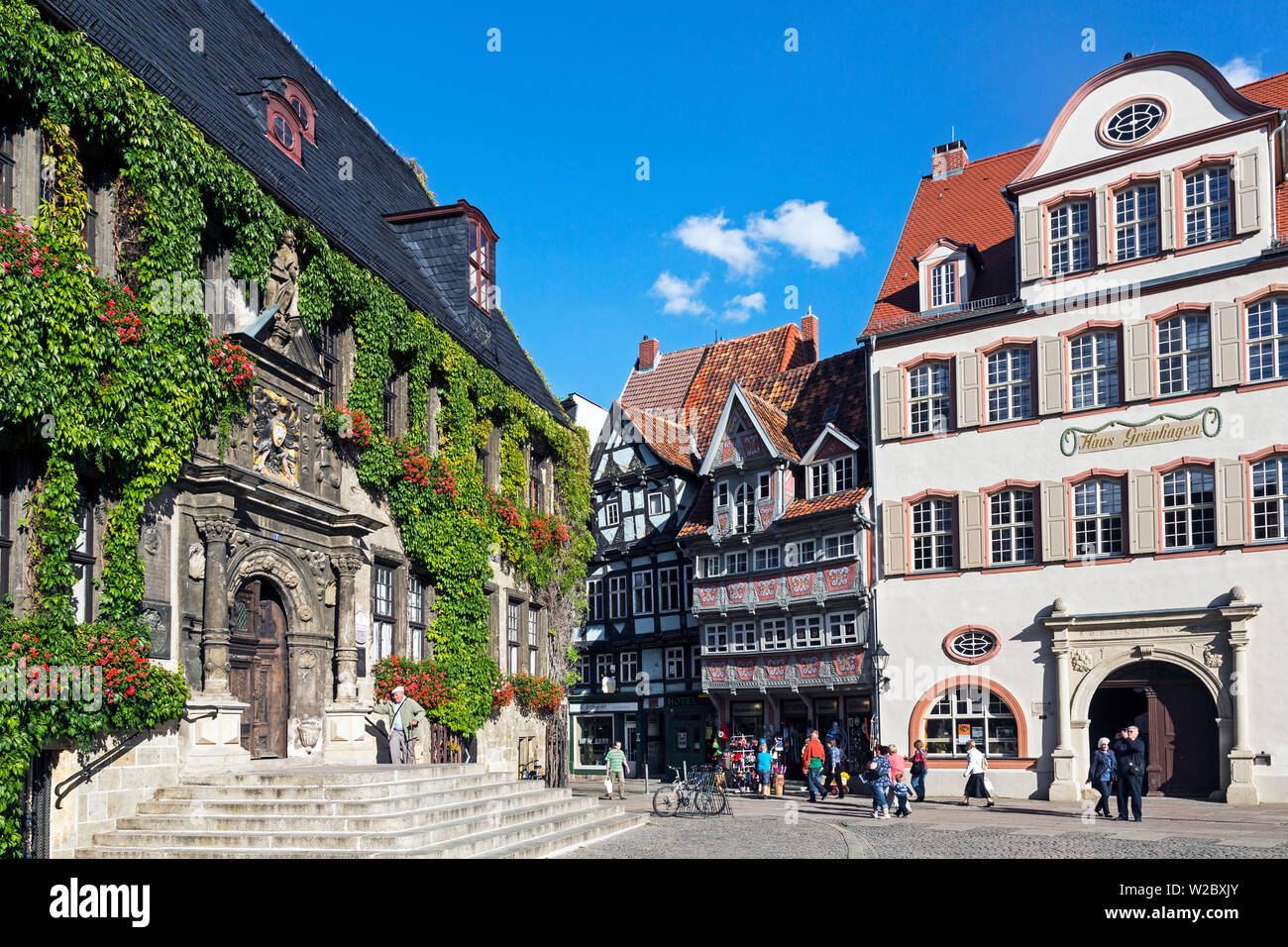 Marktplatz, Quedlinburg, UNESCO-Weltkulturerbe, Harz, Sachsen-Anhalt, Deutschland Stockfoto