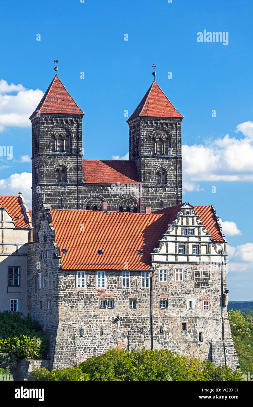 Quedlinburger Schloss und Stiftskirche St. Servatii, Weltkulturerbe der UNESCO, Harz, Sachsen-Anhalt, Deutschland Stockfoto