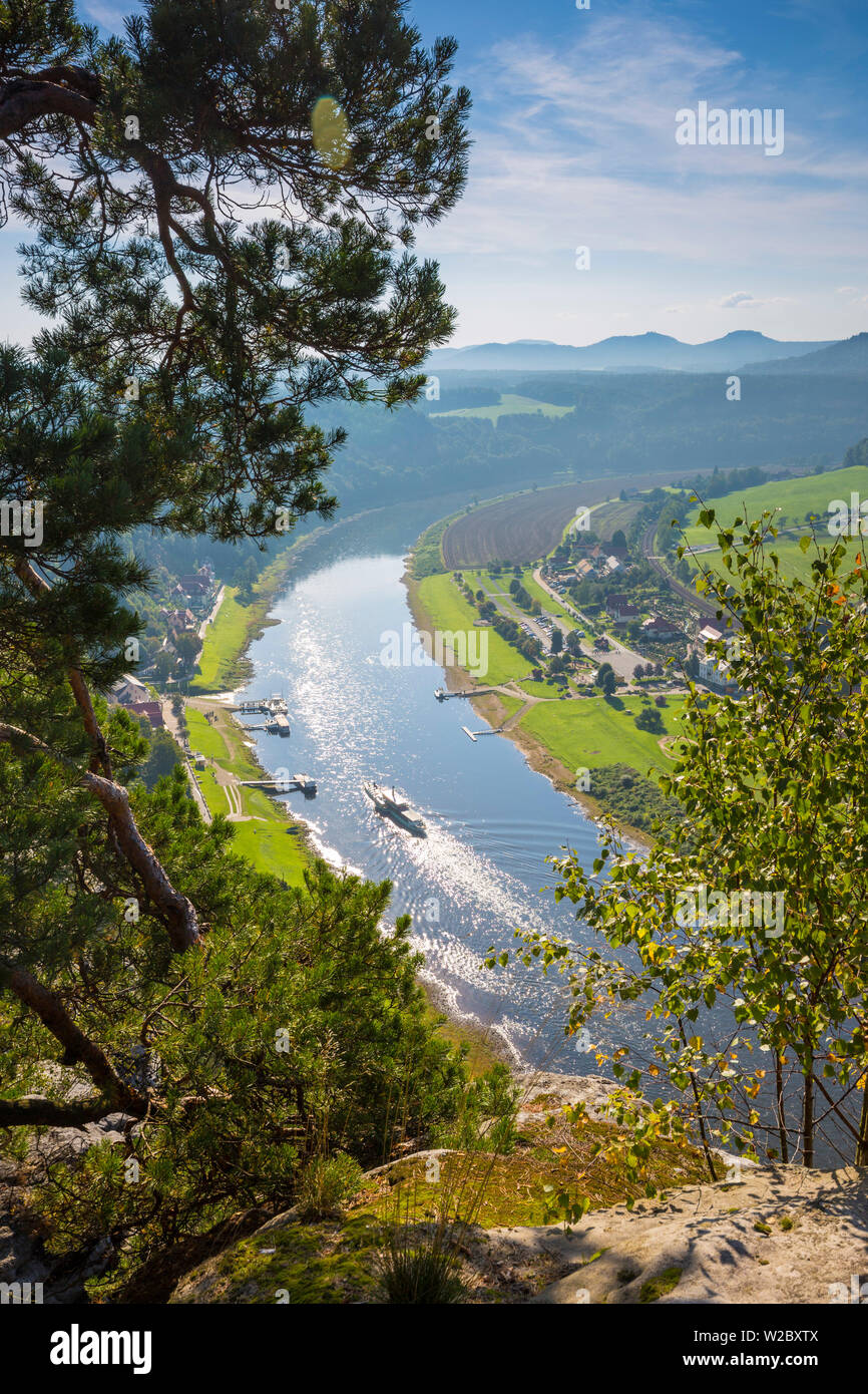 Elbe bei Bastei, Nationalpark Sächsische Schweiz, Sachsen, Deutschland Stockfoto