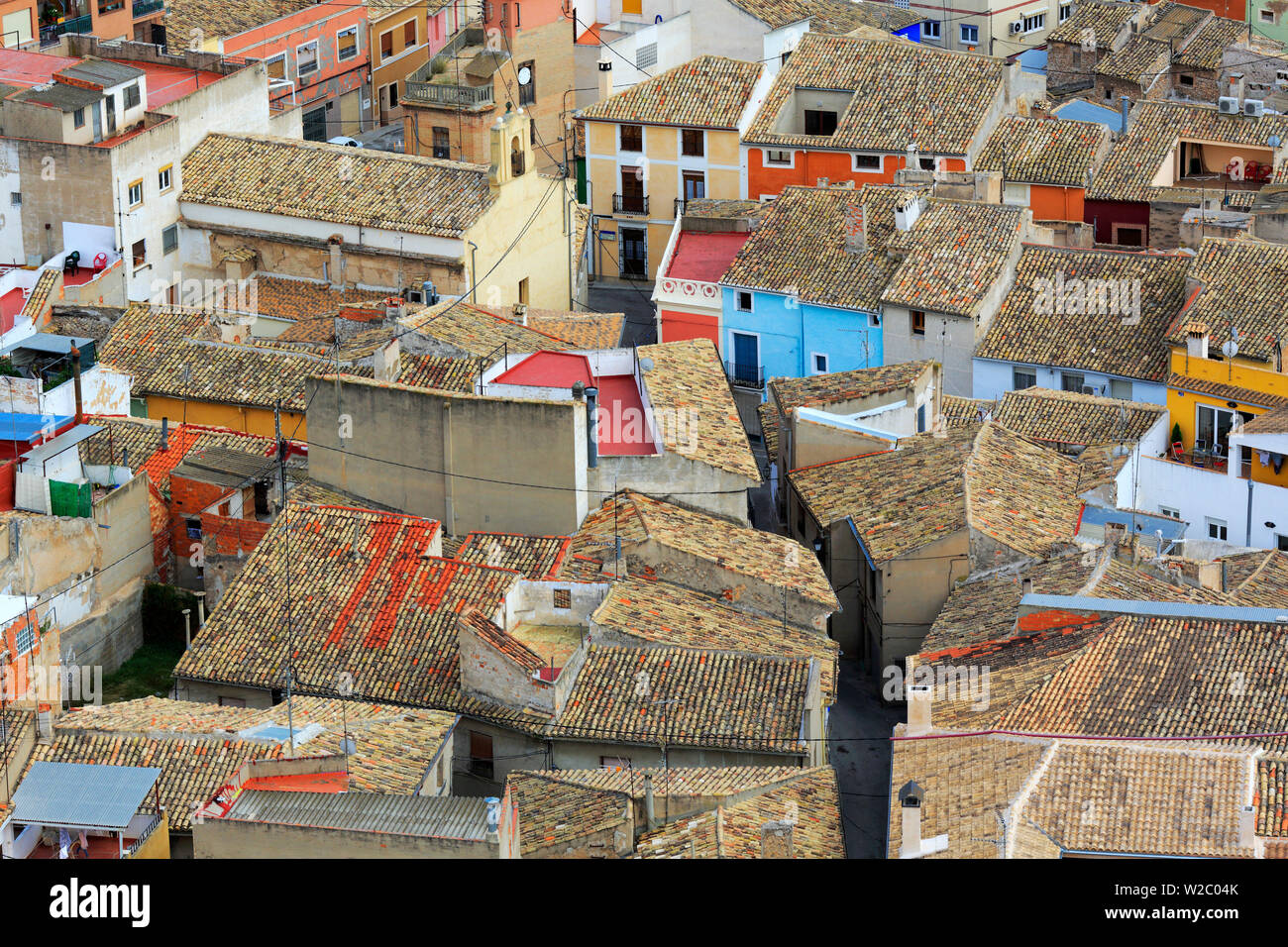 Stadtbild von Atalaya Burg, Villena, Valencia, Spanien Stockfoto