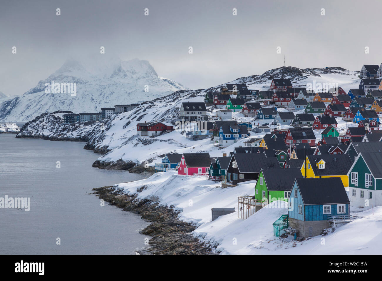 Nuuk, Grönland Skyline der Stadt mit Sermitsiaq Berg Stockfoto