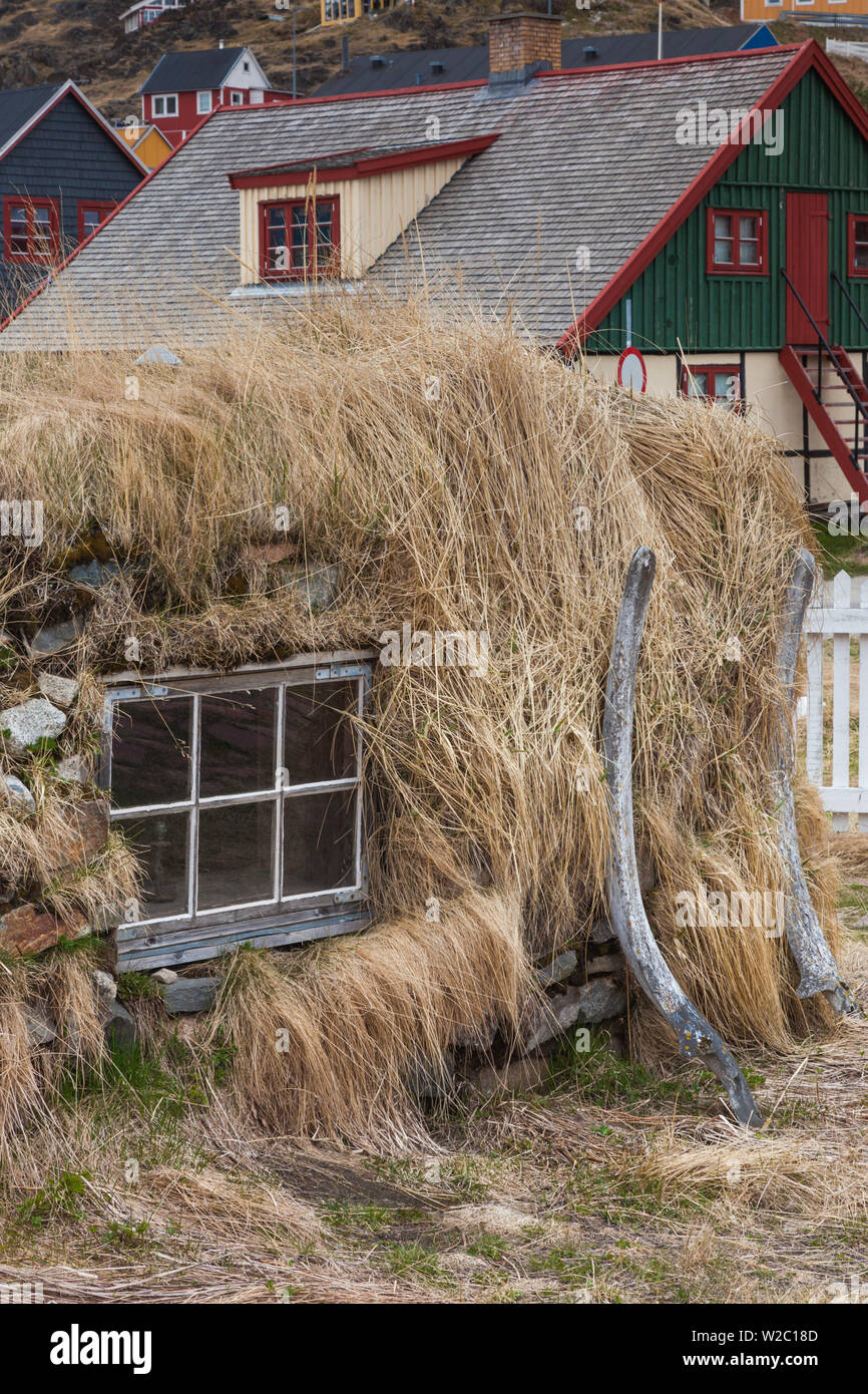Grönland Qaqortoq, frühe Haus aus Stein und Rasen Stockfoto