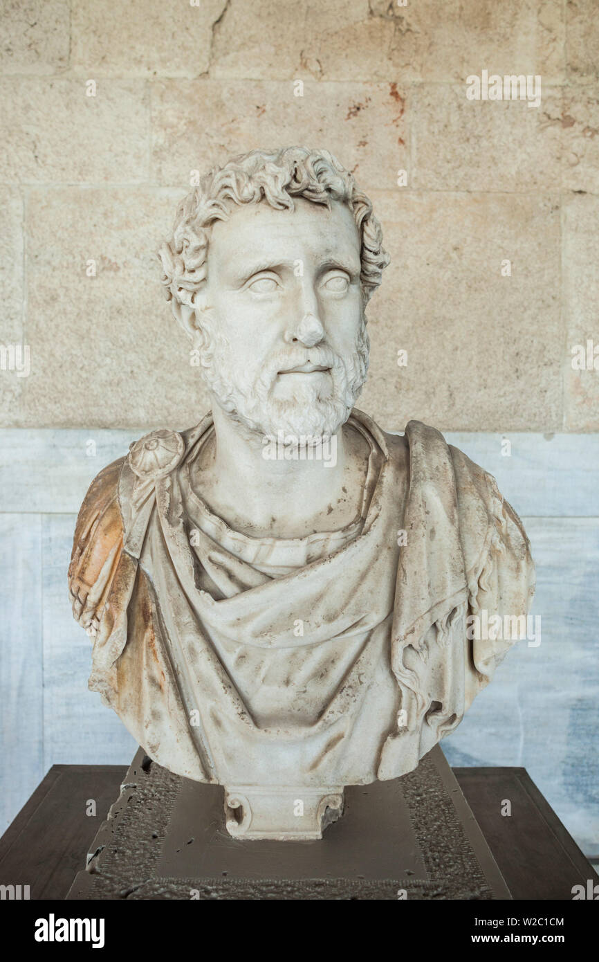 Griechenland, Athen, Agora, Stoa des Attalos und Agora Museum Büste des Kaisers Antoninus Pius Stockfoto