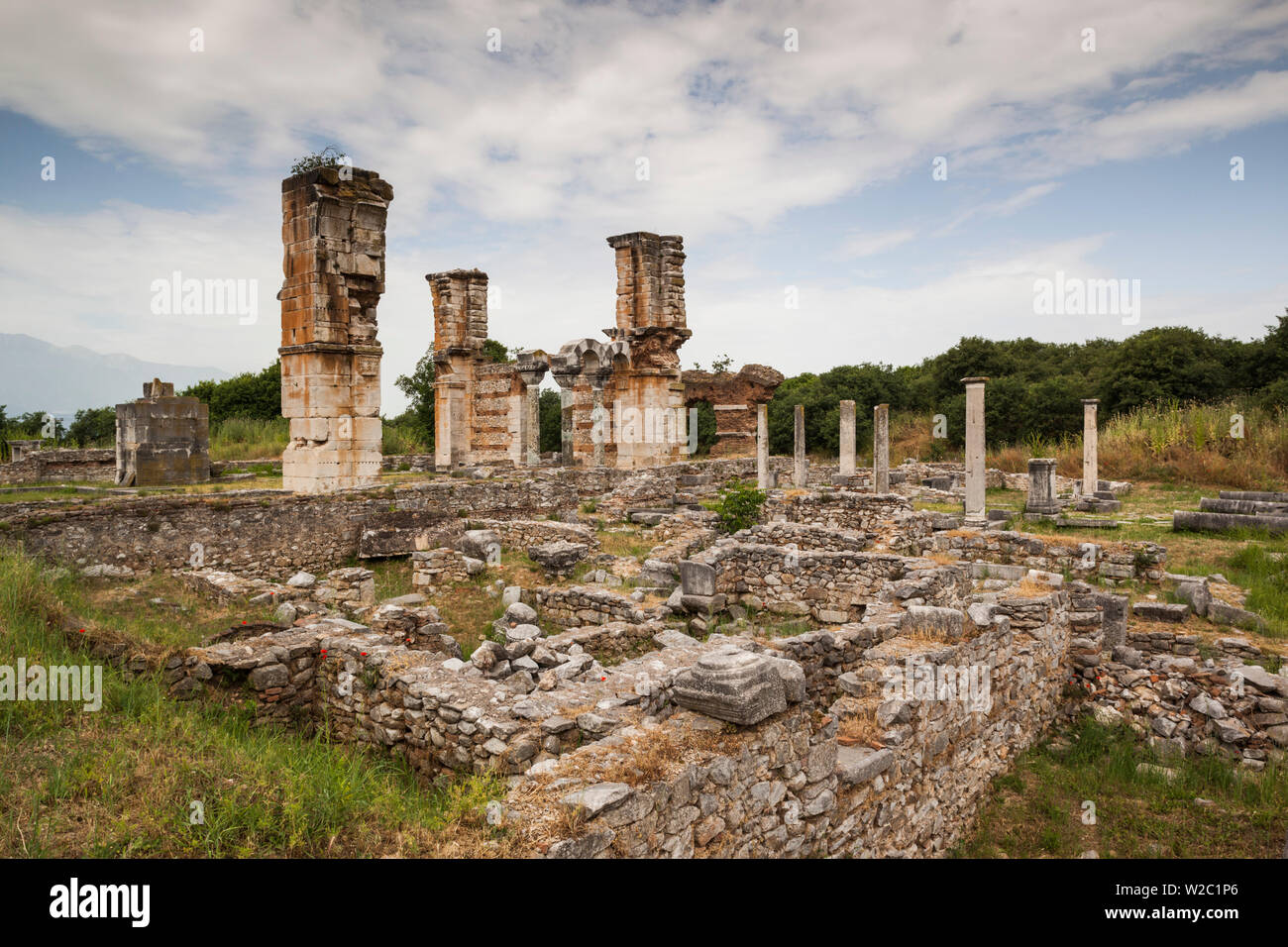 Griechenland, OstMazedonien und Thrace Region, Philippi, Ruinen der antiken Stadt gegründet 360 v. Chr. Basilika B Stockfoto