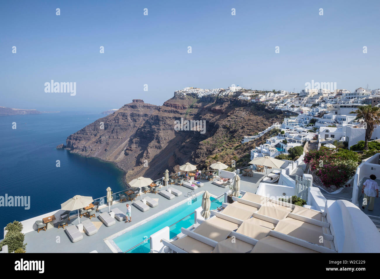 Firostefani, Fira, Santorini (Thira), Kykladen, Griechenland Stockfoto