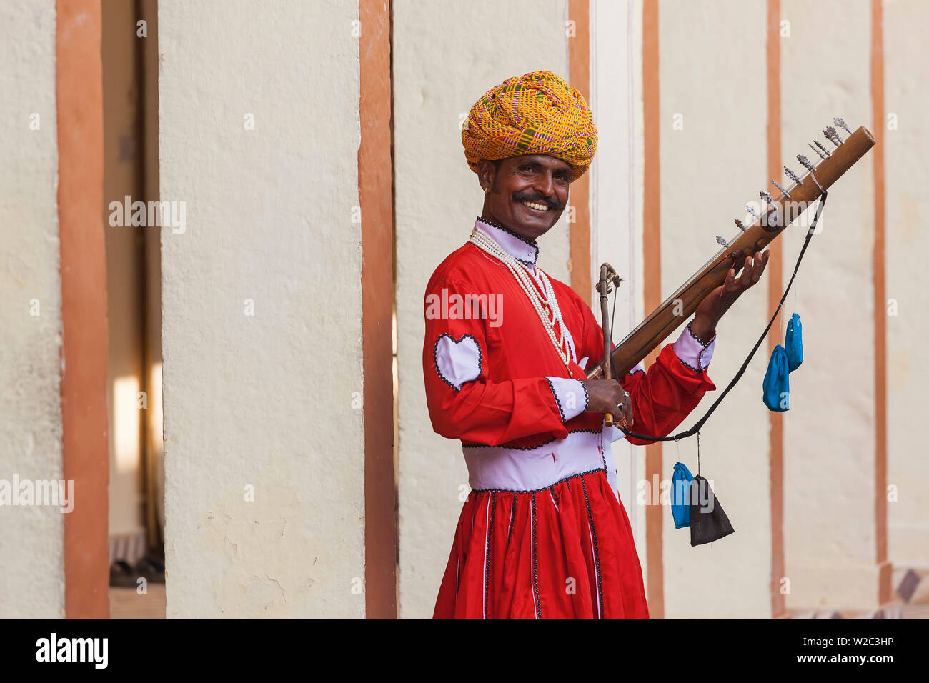 Indische muscian, Chandra Mahal (City Palace), Jaipur, Rajasthan, Indien. Stockfoto