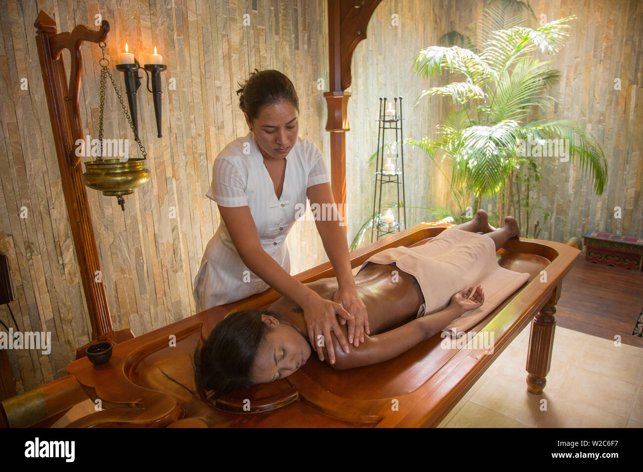 Das Spa im Beachcomber Dinarobin Hotel, Halbinsel Le Morne Brabant, Black River (Riviere Noire), Westküste, Mauritius (MR) Stockfoto