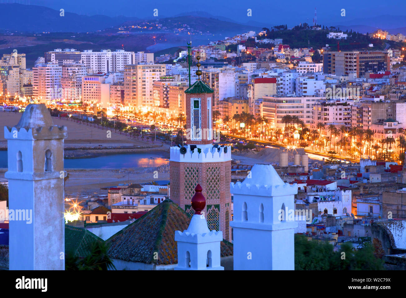 Blick über Kasbah zu Tanger, Tanger, Marokko, Nordafrika Stockfoto