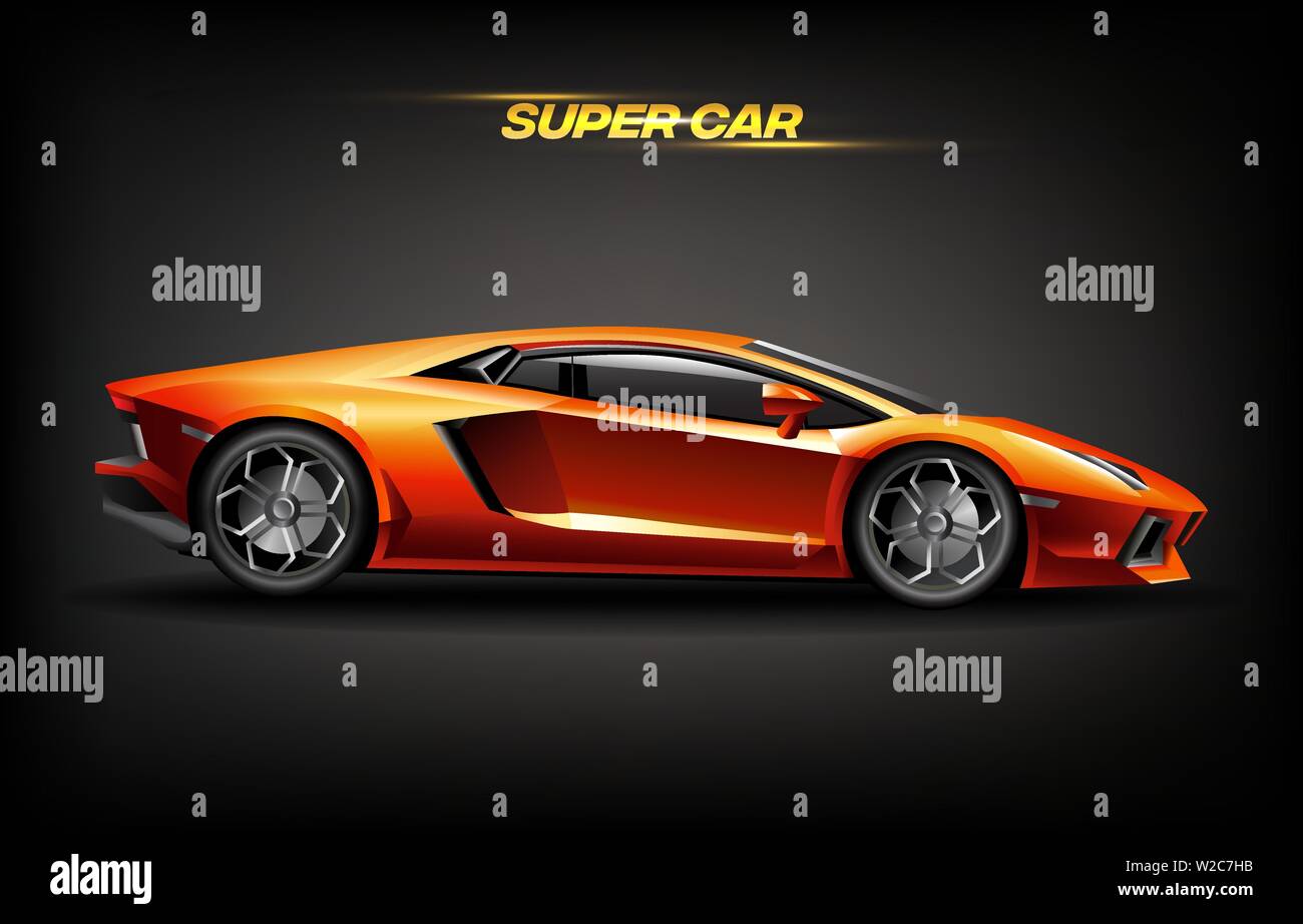 Realistische golden super Car Design Konzept, leuchtend orange-gold Luxus automobile Supercar Stock Vektor