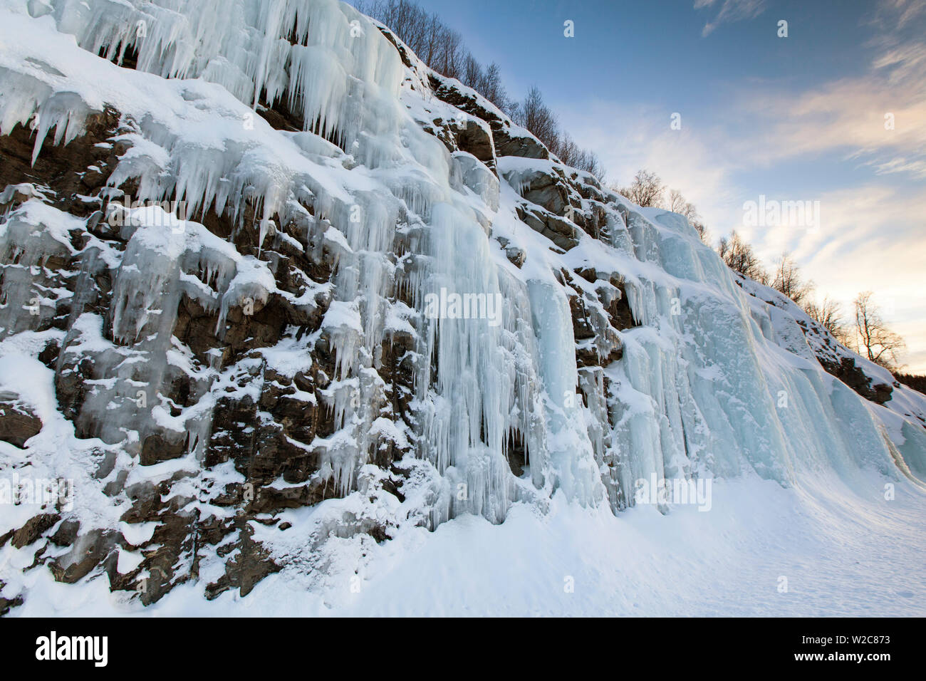 Gefrorenen Wasserfall, Troms, Norwegen Stockfoto