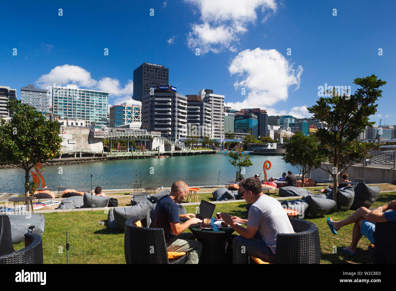 Neuseeland, Nordinsel, Wellington, Waterfront café Stockfoto