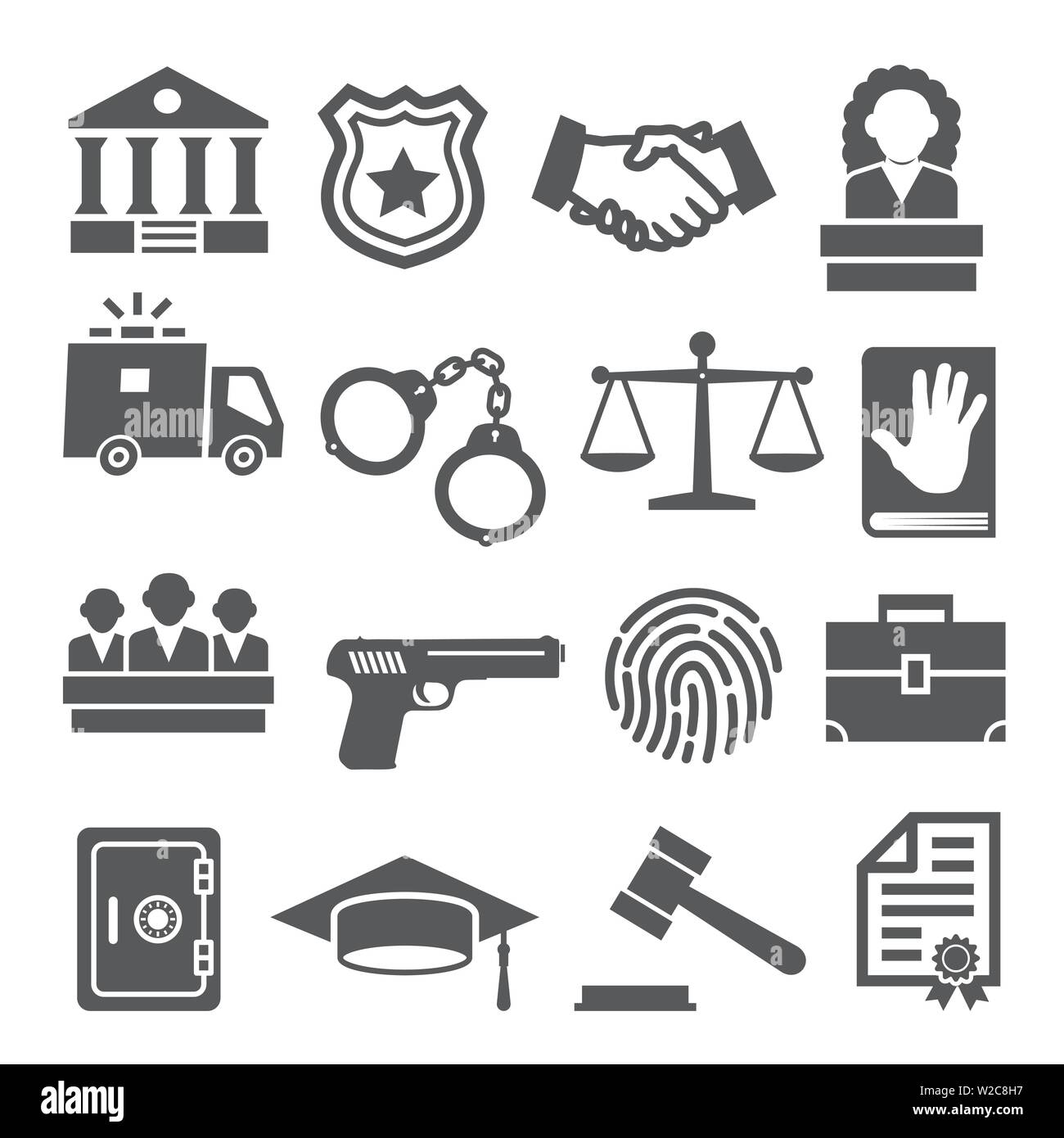 Gesetz Symbole auf weißem Hintergrund Stock Vektor