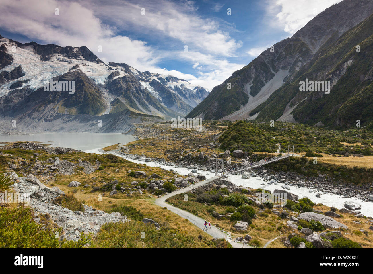 Neuseeland, Südinsel, Canterbury, Aoraki Mt. Cook Nationalpark, Hooker Valley Wandern Stockfoto