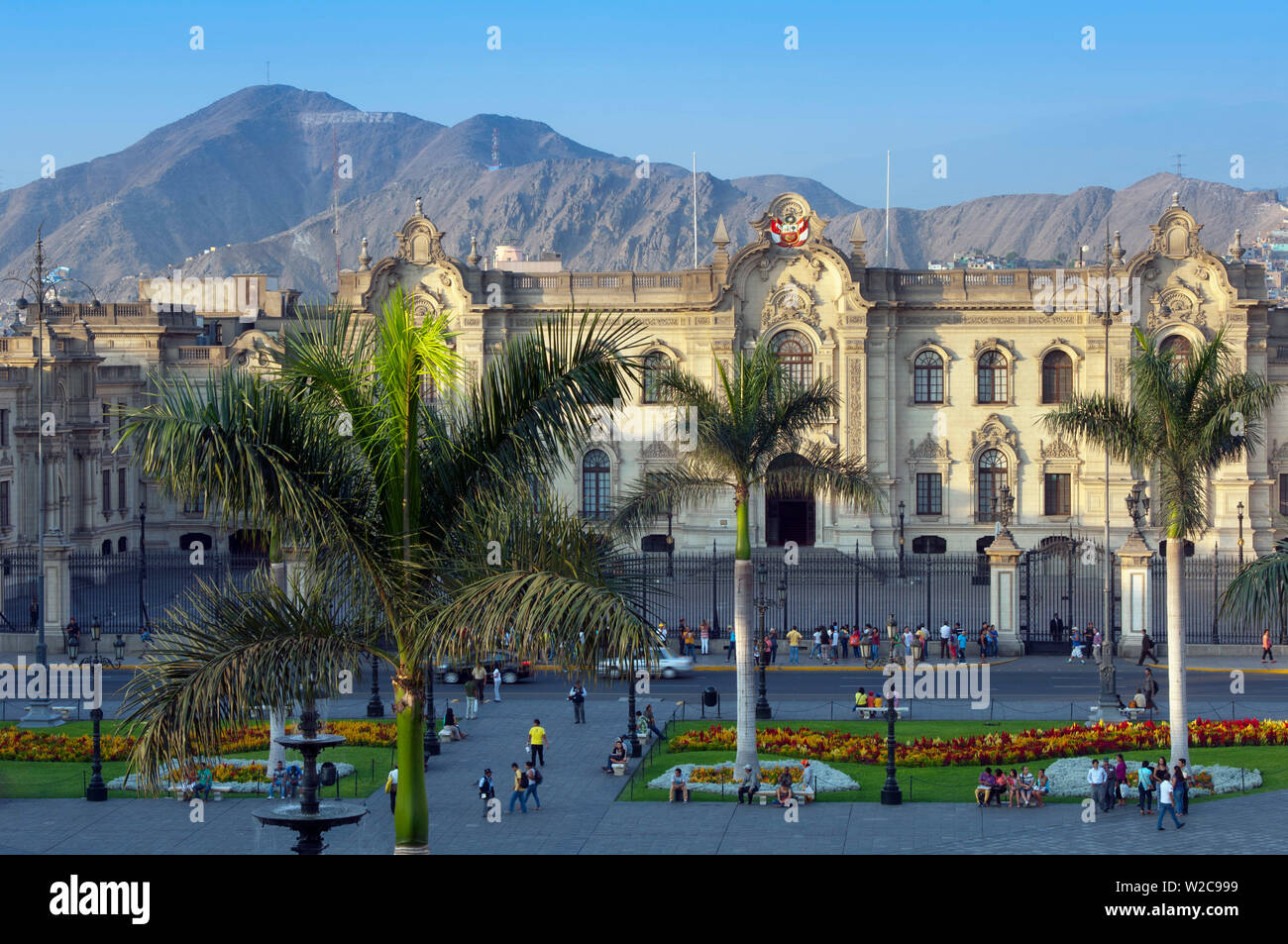 Peru, Lima, Government Palace, Plaza Mayor, Plaza de Armas Stockfoto
