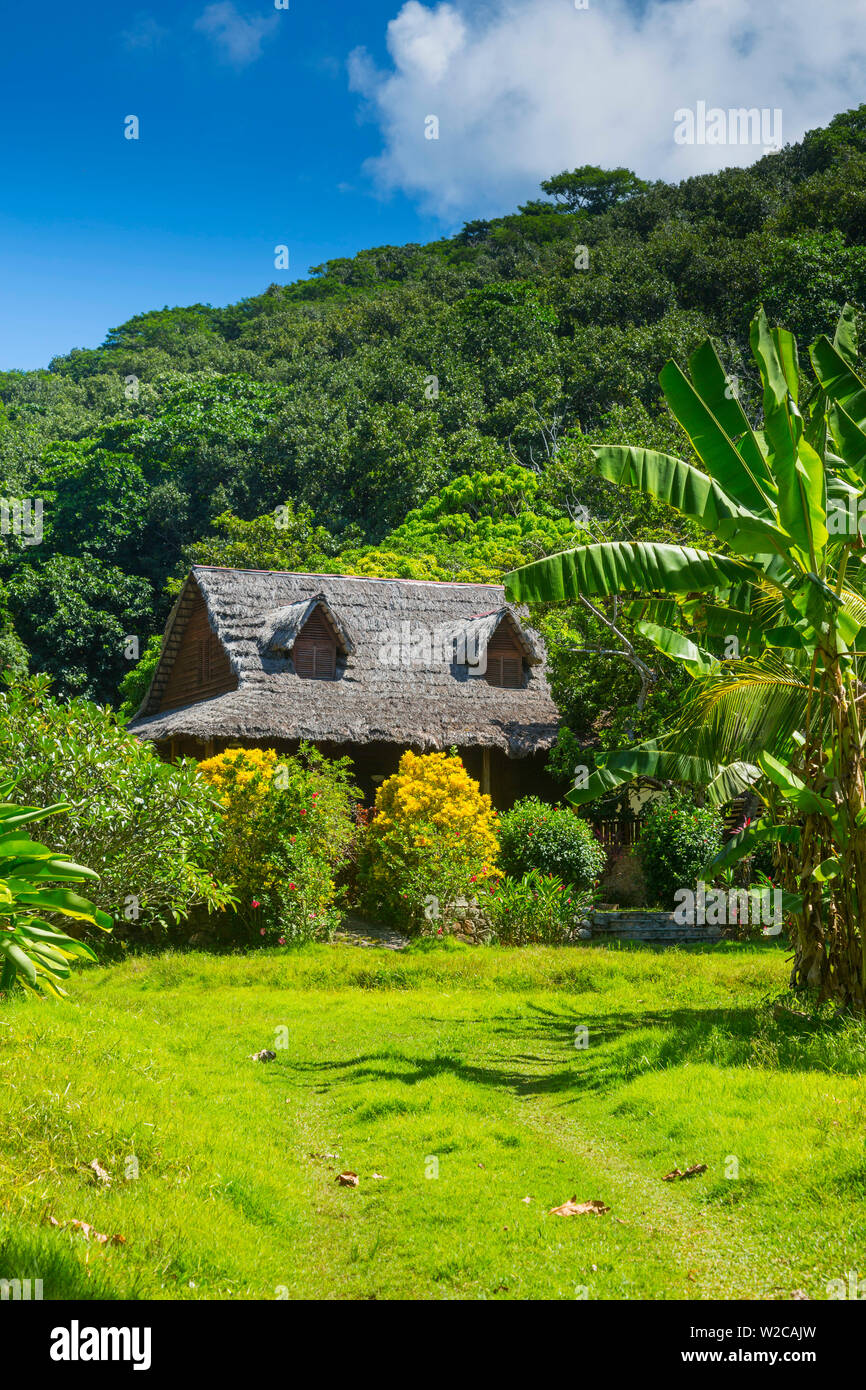 Typisch kreolischen Haus, La Digue, Seychellen Stockfoto