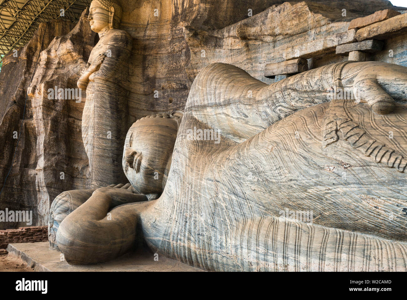 Liegenden Buddha, Gal Vihara, Polonnaruwa, UNESCO-Weltkulturerbe, North Central Province, Sri Lanka Stockfoto