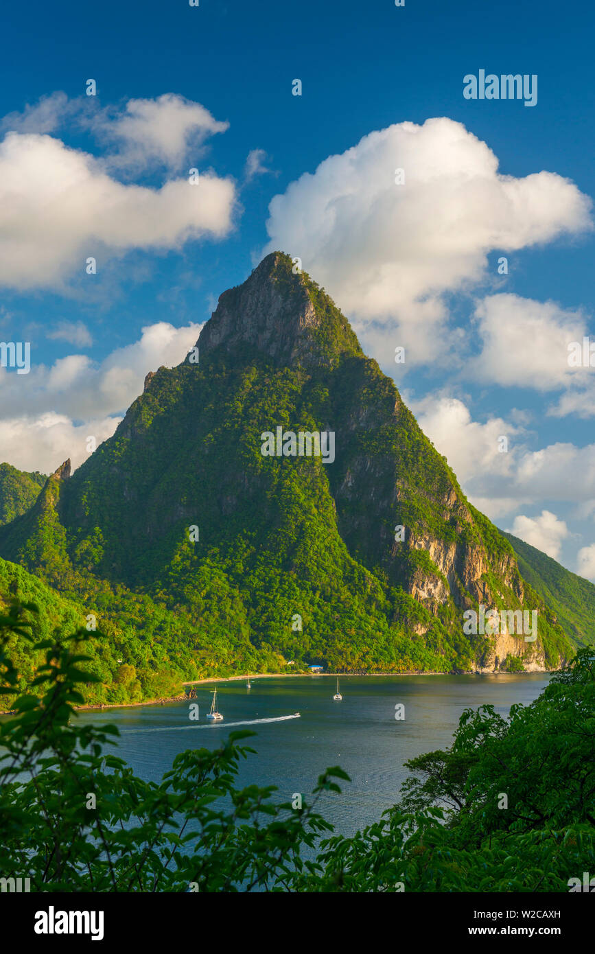 Karibik, St. Lucia Soufriere Soufriere Bay, Petit Piton (UNESCO Weltkulturerbe) Stockfoto