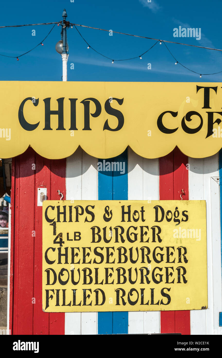 UK, Dorset, Jurassic Coast, Weymouth, Main Beach, Erfrischungen Hütte Stockfoto