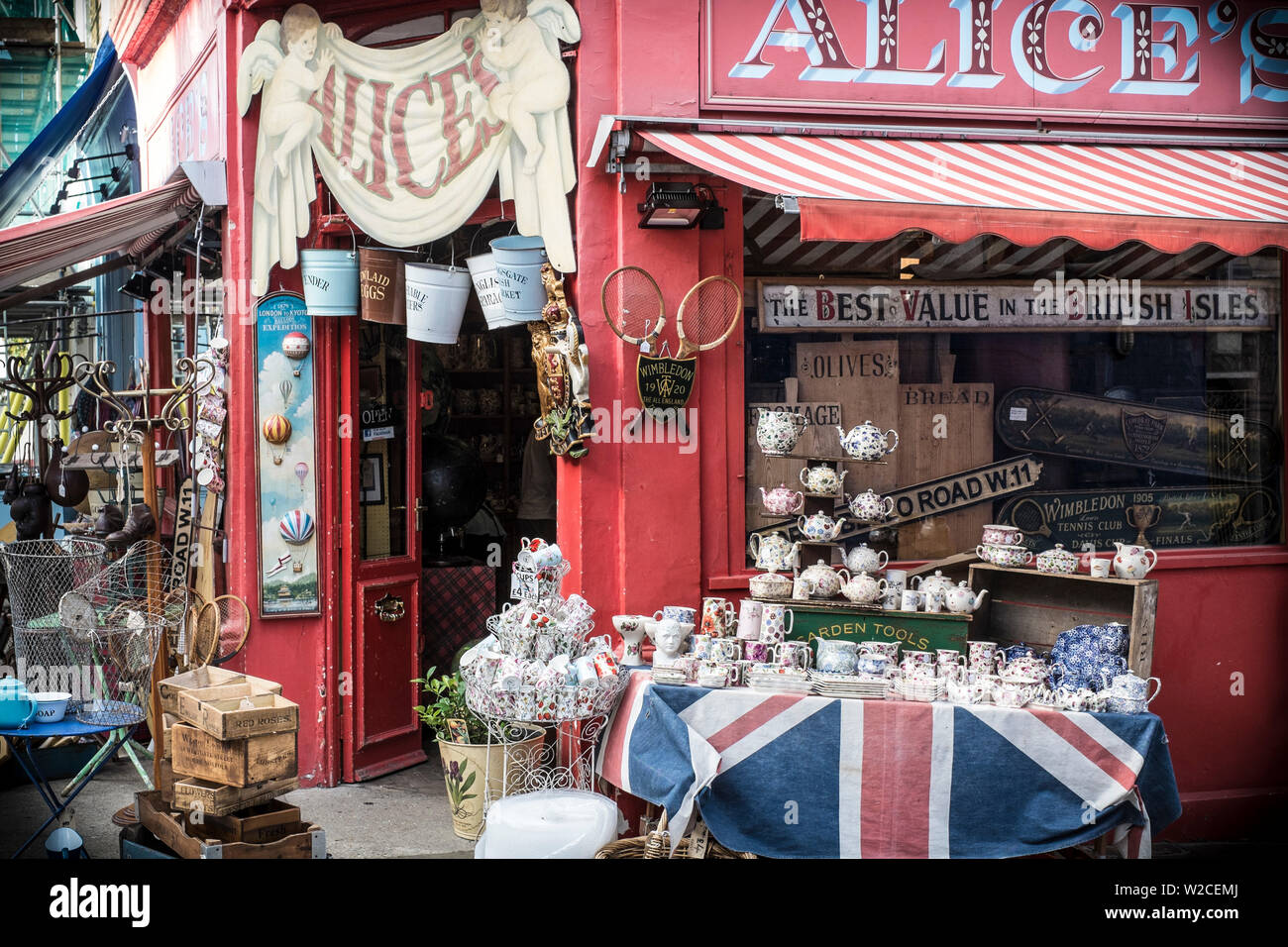 Antiquitäten Shop, Notting Hill, London, England Stockfoto