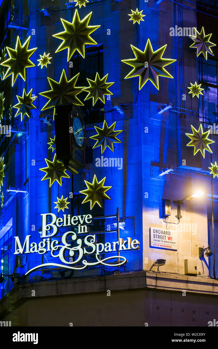 England, London, Oxford Street, Soho, Chirstmas Dekorationen Stockfoto