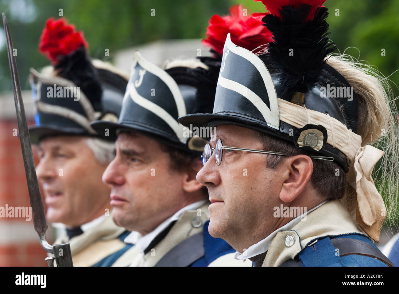 USA, Massachusetts, Cape Ann, Manchester am Meer, Viertel von Juli Parade, Re-enactors in Uniformen der Amerikanischen Revolution Stockfoto