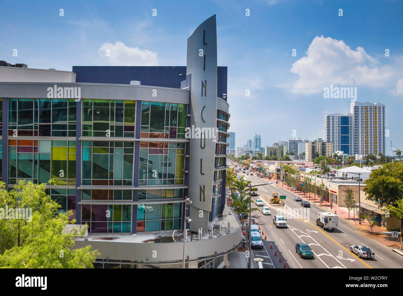 Usa, Miami, Miami Beach, South Beach, Ansicht von Lincoln Regal Cinemas und Alton Rd Stockfoto