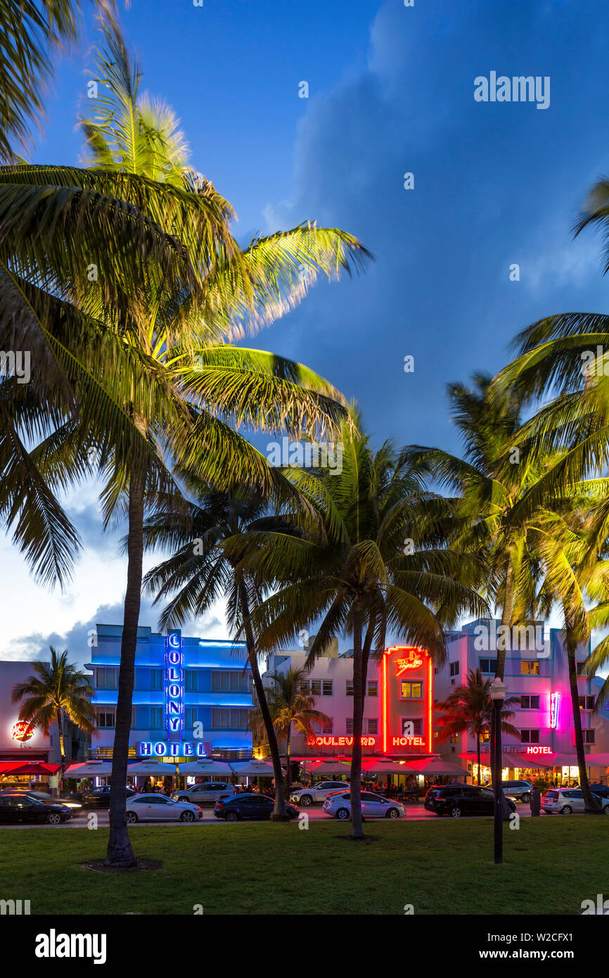 Art-Deco-Viertel, Ocean Drive, South Beach, Miami Beach, Miami, Florida, USA Stockfoto