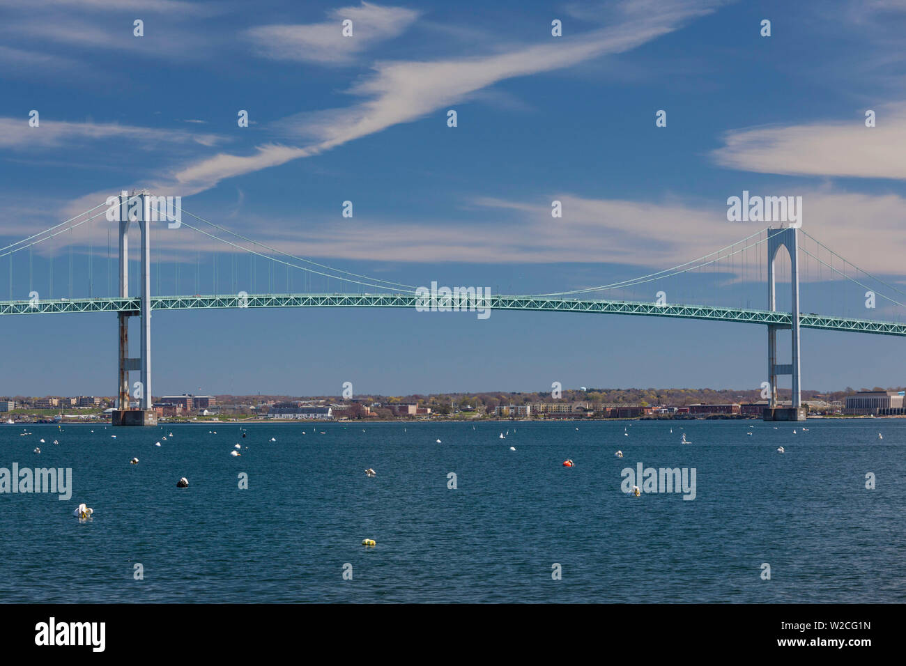 USA, Rhode Island, Jamestown, Blick auf die Newport Bridge Stockfoto