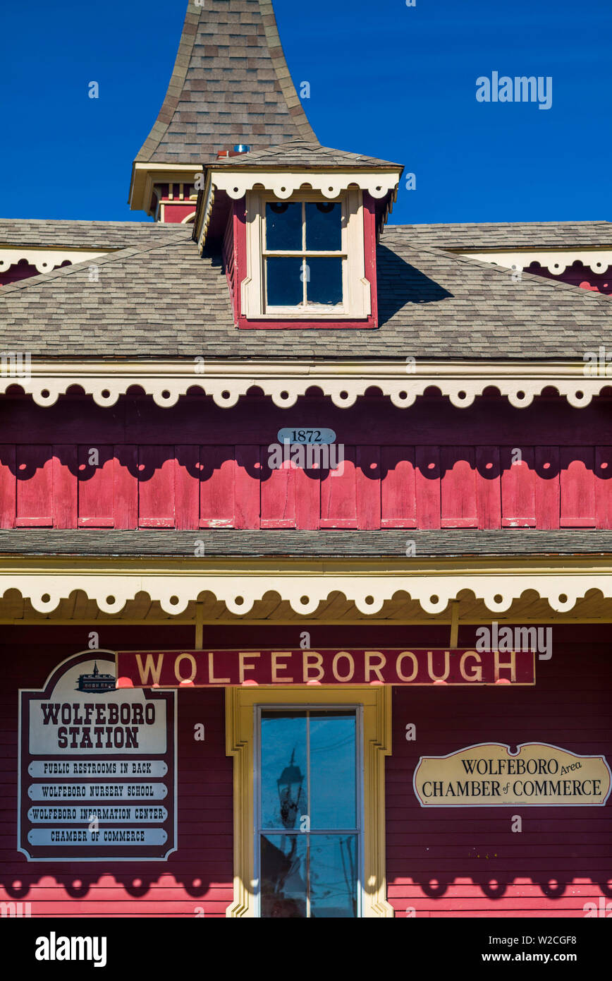 USA, New Hampshire, Lake Winnipesaukee Region Wolfeboro, ehemalige Bahnhofsgebäude trainieren Stockfoto