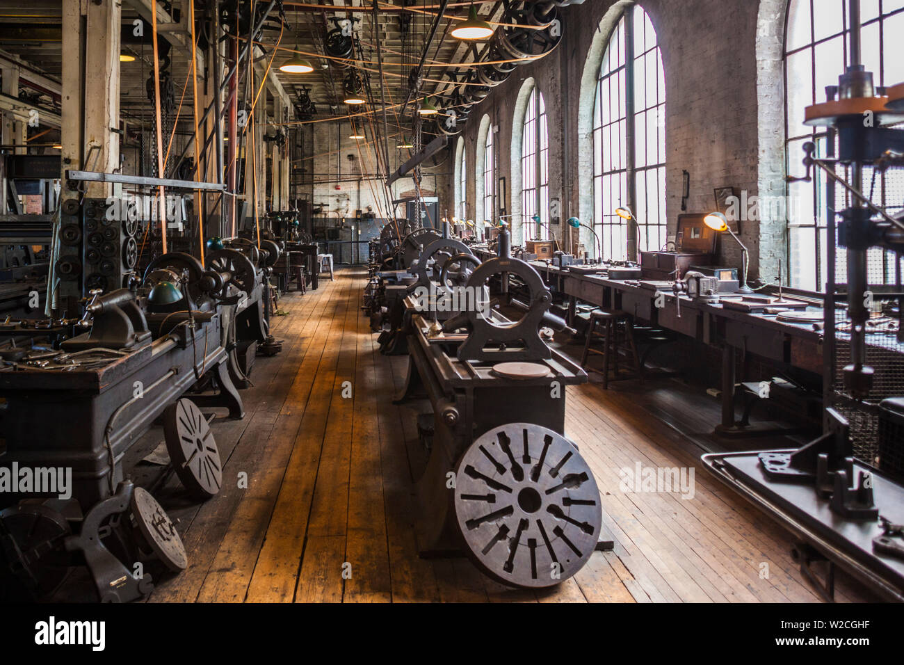 USA, New Jersey, West Orange, Thomas Edison National Historical Park, Interieur, Fabrikhalle Stockfoto