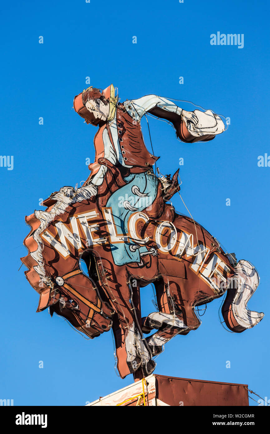 Cowboy-Willkommens-Schild, Jackson Hole, Wyoming, USA Stockfoto