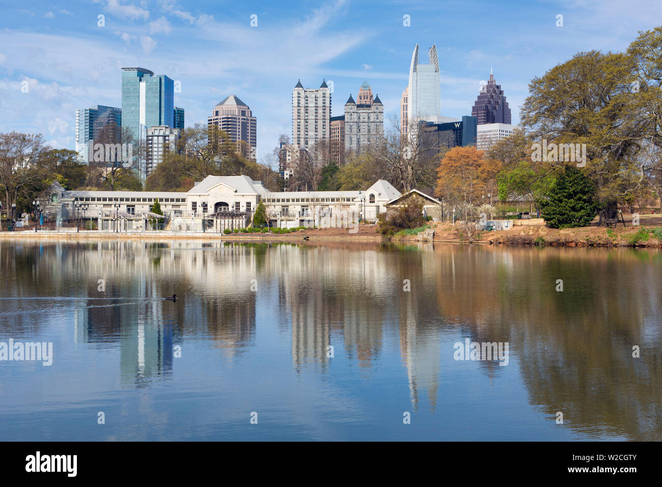 Skyline von Midtown von Piedmont Park, Atlanta, Georgia, Vereinigte Staaten von Amerika Stockfoto