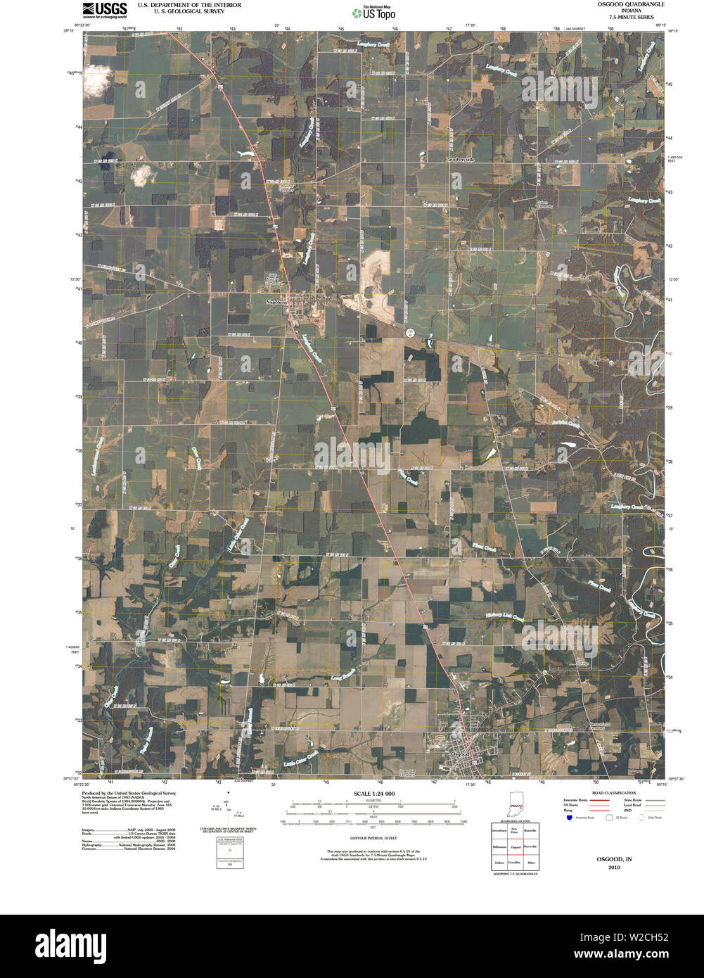 USGS TOPO Karte Indiana in Osgood 20100513 TM Wiederherstellung Stockfoto